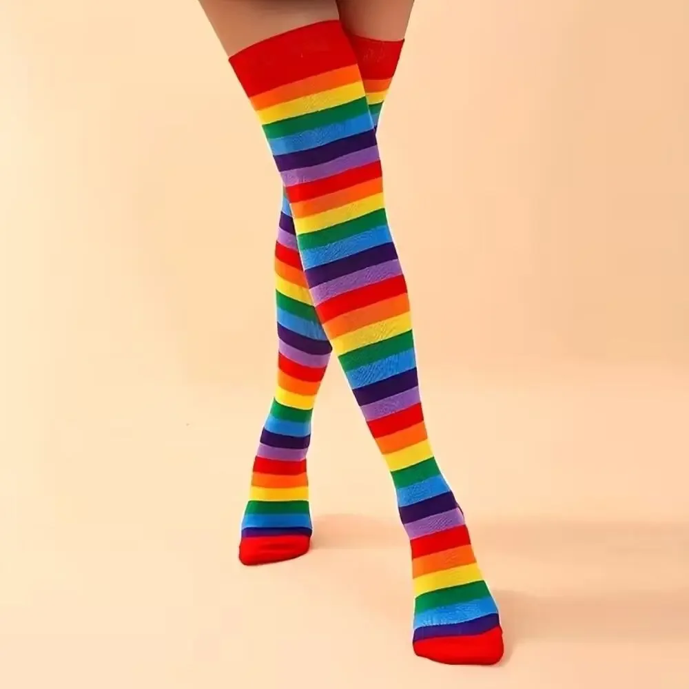 Colorful Striped Rainbow Long Socks Over The Knee Thigh High Poster Style 21